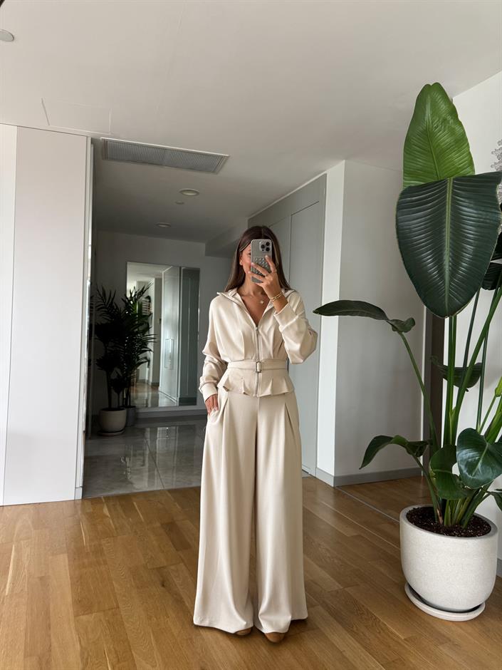 Beli Kemerli Modal Takım - Bej 