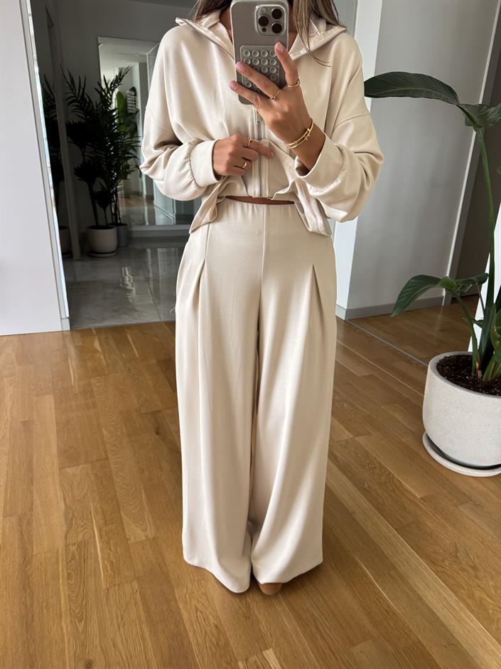 Beli Kemerli Modal Takım - Bej 