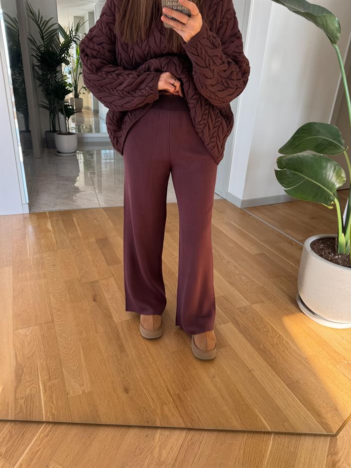 Beli Lastikli Çelik Triko Pantolon -Mürdüm