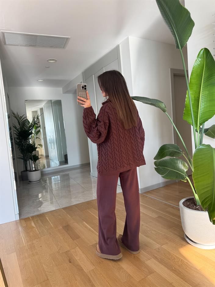 Beli Lastikli Çelik Triko Pantolon -Mürdüm