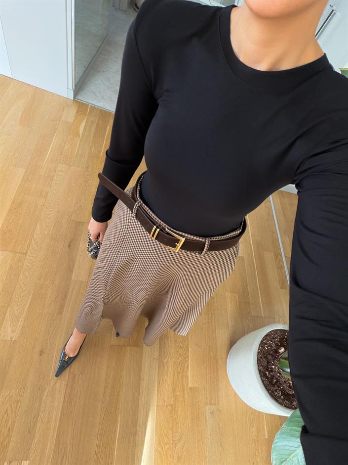 Beverly Kazayağı Desenli Kemerli Vatkalı Elbise