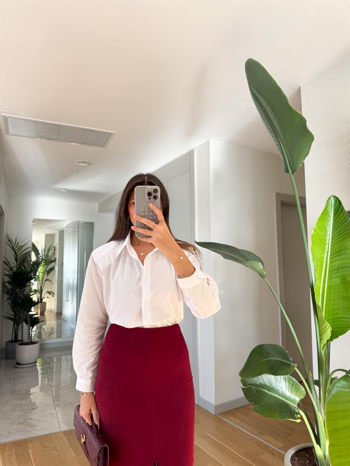 Beyaz Vatkalı Poplin Gömlek