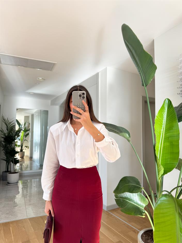 Beyaz Vatkalı Poplin Gömlek