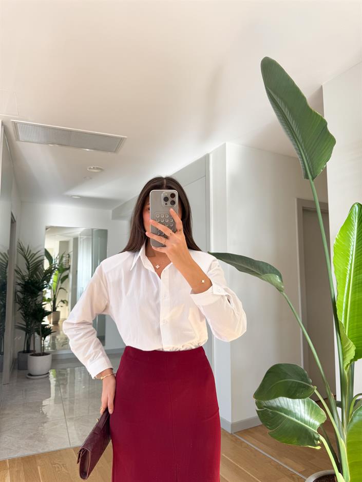 Beyaz Vatkalı Poplin Gömlek