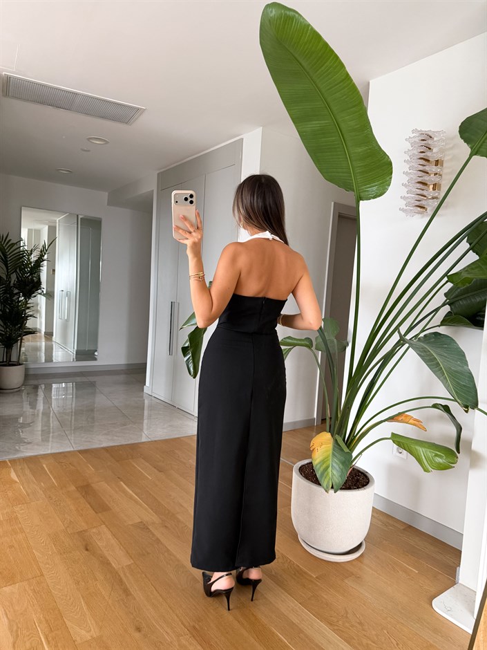 Beyaz Yakalı Midi Elbise