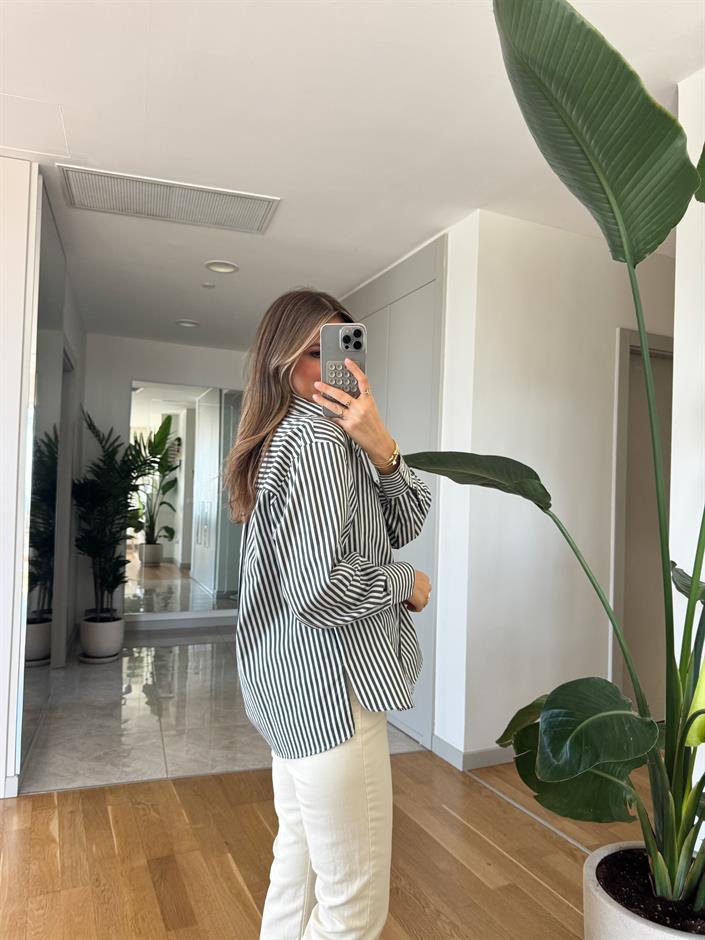 Biana Çizgili Oxford Gömlek - Yeşil