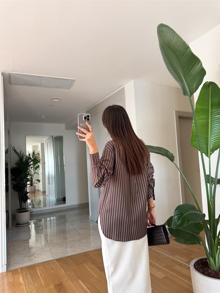 Billy Çizgili Viskon Pamuk Gömlek-Kahve