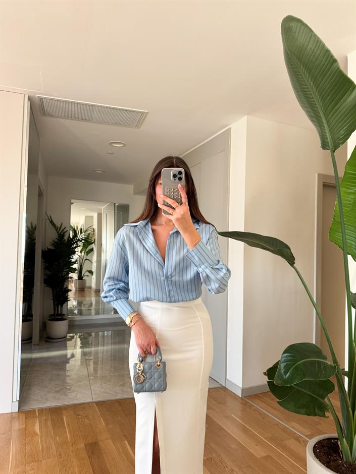 Billy Çİzgili Viskon Pamuk Gömlek-Mavi