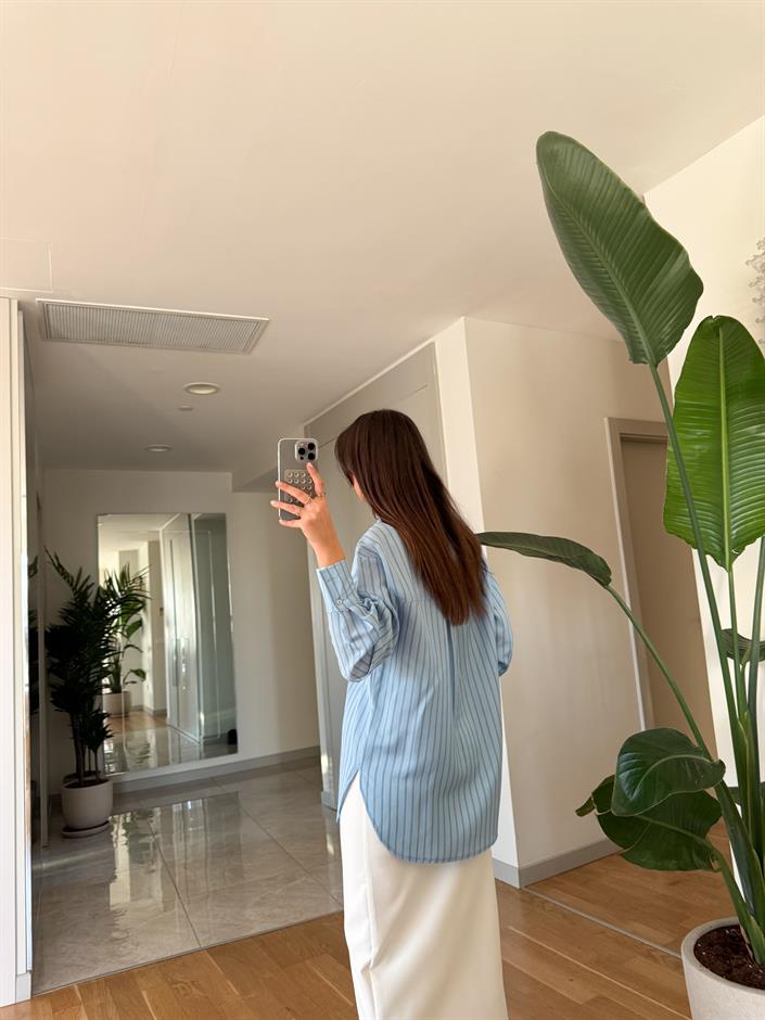 Billy Çİzgili Viskon Pamuk Gömlek-Mavi