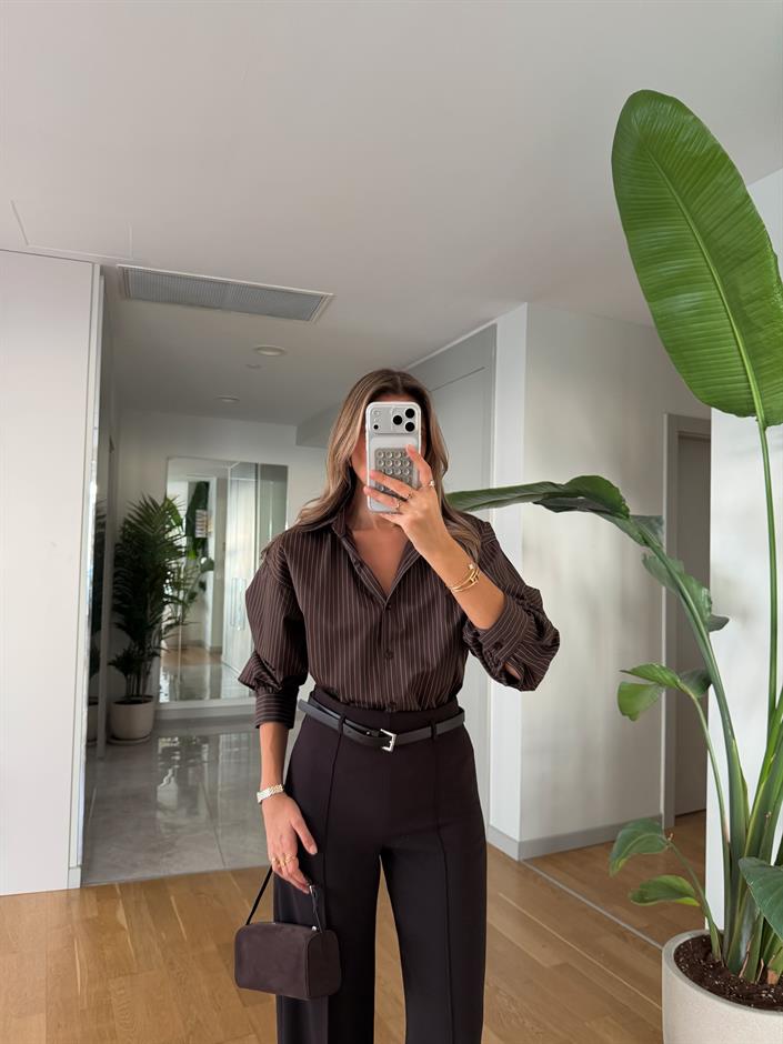 Billy Çizgili Gömlek -  Kahve 