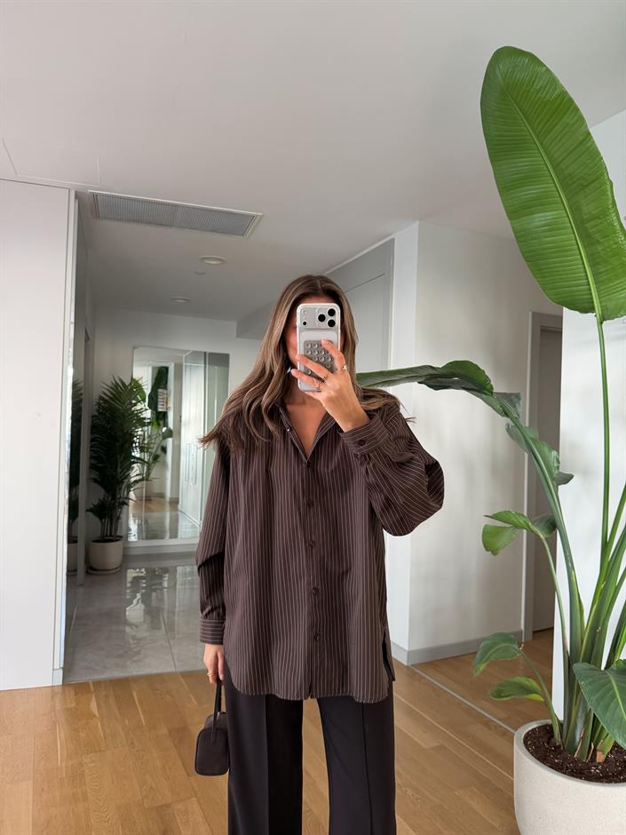 Billy Çizgili Gömlek -  Kahve 