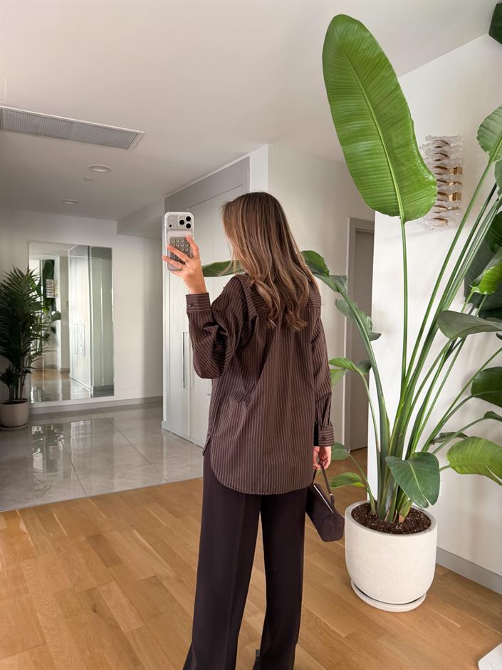 Billy Çizgili Gömlek -  Kahve 