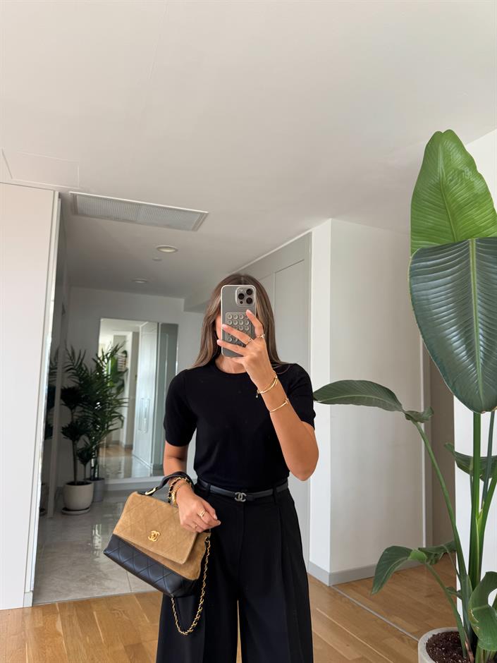 Bisiklet Yaka Kısa Kol Basic Triko - Siyah