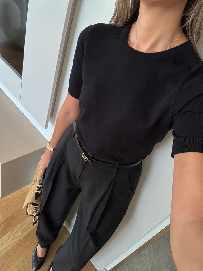 Bisiklet Yaka Kısa Kol Basic Triko - Siyah