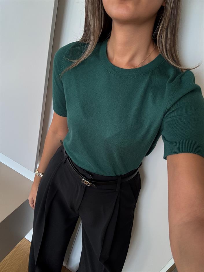 Bisiklet Yaka Kısa Kol Basic Triko - Zümrüt Yeşili 