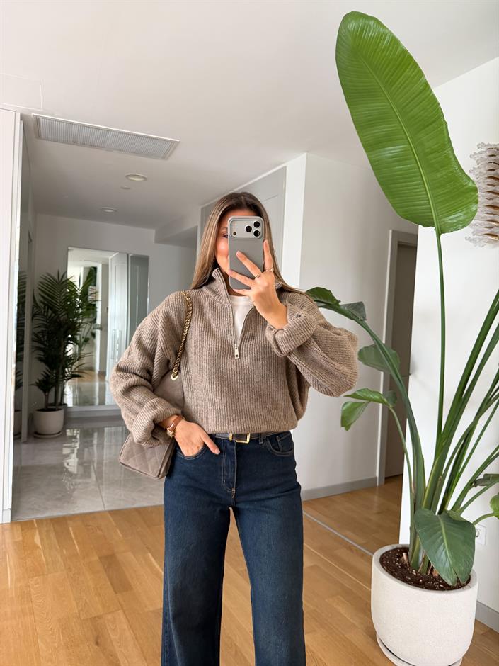 Bisso Fermuarlı Salaş Kazak - Vizon