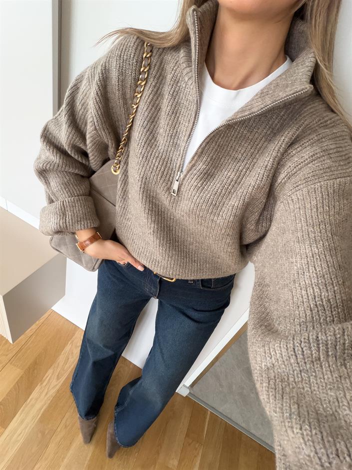 Bisso Fermuarlı Salaş Kazak - Vizon