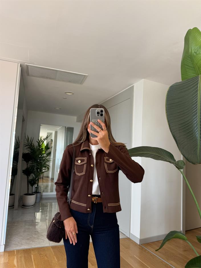 Biyeli Cep Detaylı Hırka - Kahve