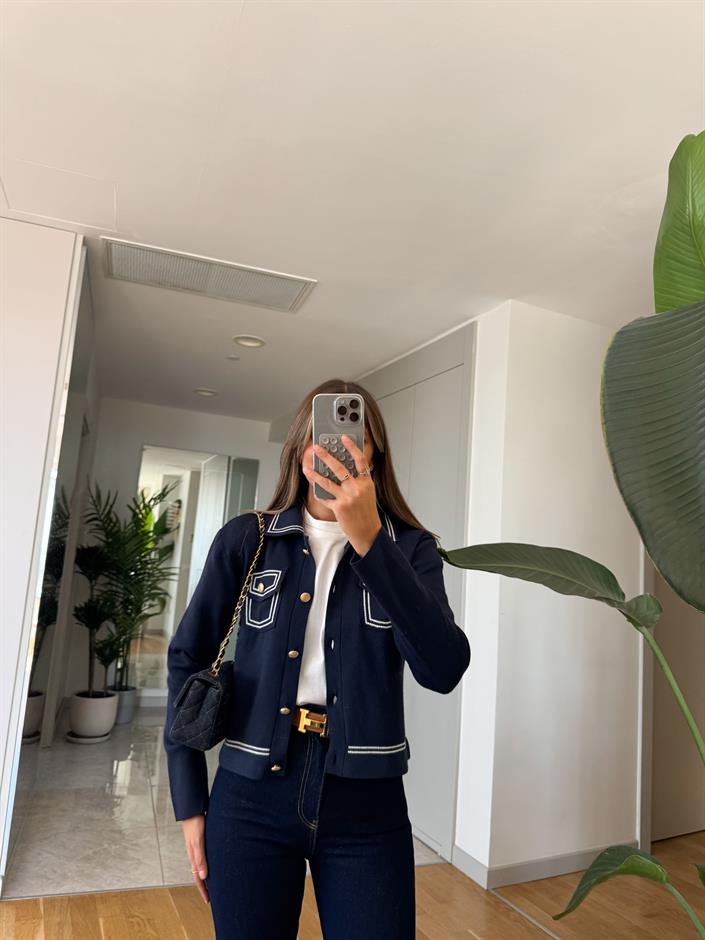 Biyeli Cep Detaylı Hırka - Lacivert