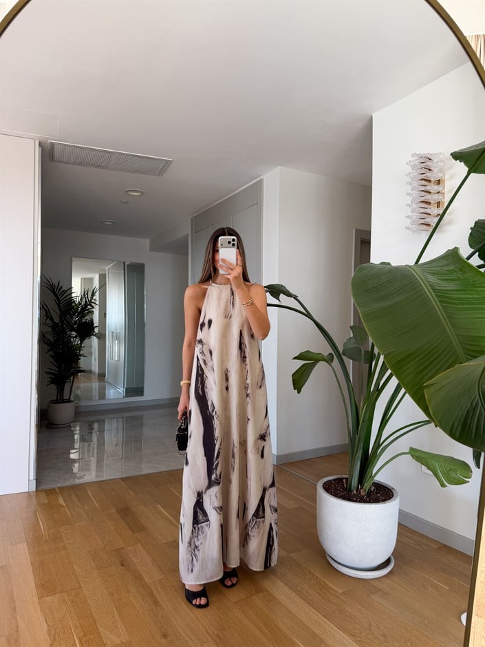 Blanca Halter Yaka Desenli Elbise 