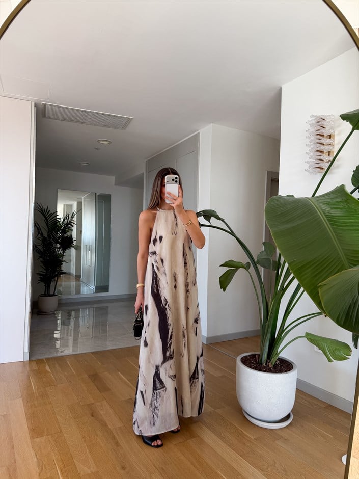 Blanca Halter Yaka Desenli Elbise 