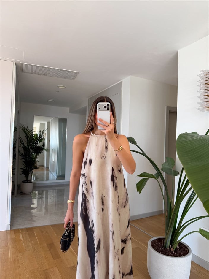 Blanca Halter Yaka Desenli Elbise 