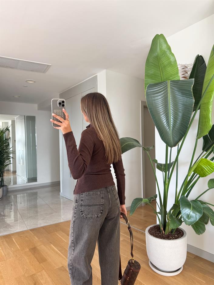 Bloom Düğme Detaylı Triko - Kahve