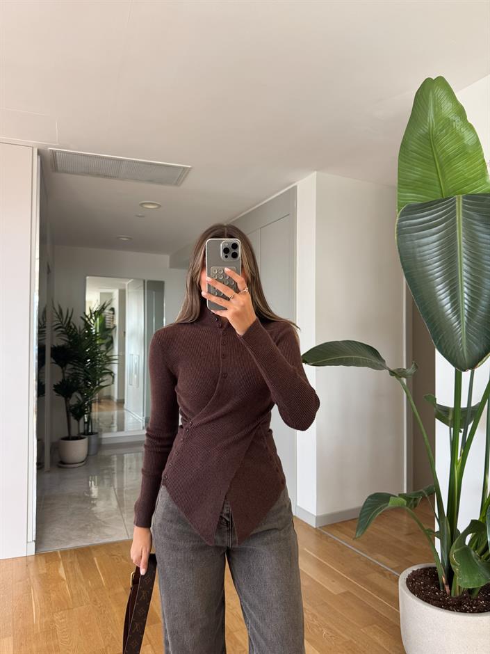 Bloom Düğme Detaylı Triko - Kahve