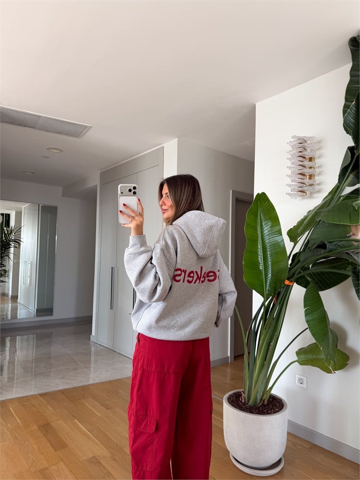 Boho Sırt Baskılı Sweatshirt - Gri