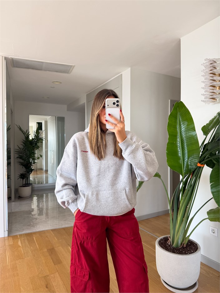 Boho Sırt Baskılı Sweatshirt - Gri