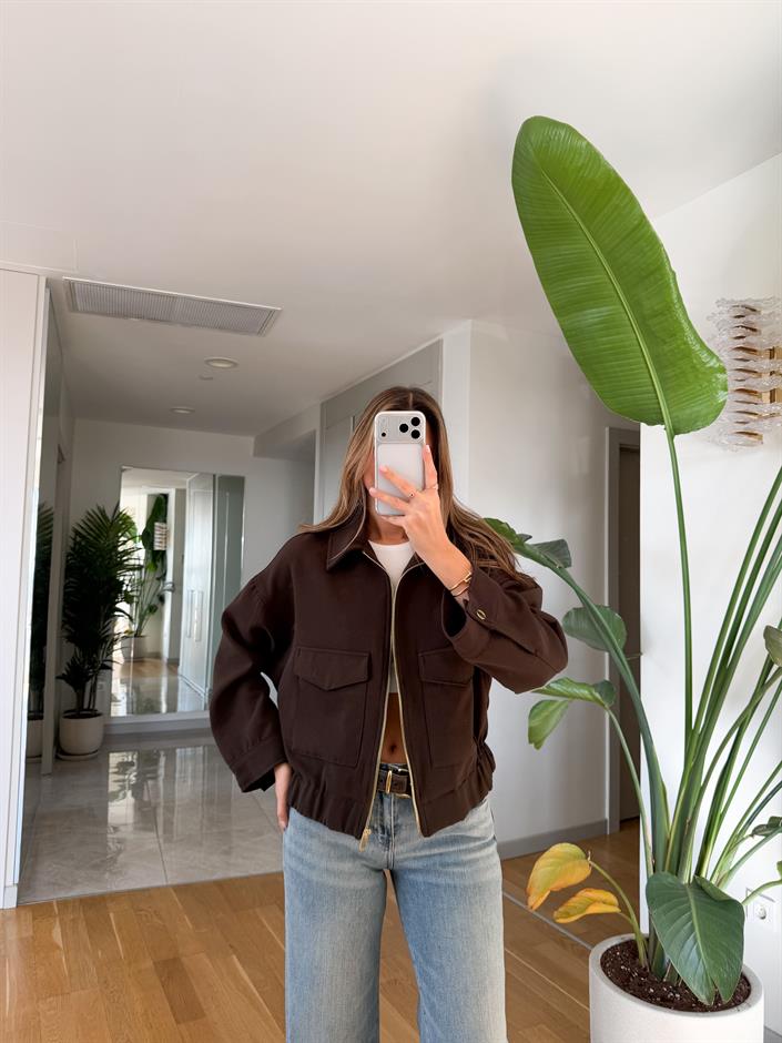 Bold Kapak Cepli Bomber Ceket - Kahve
