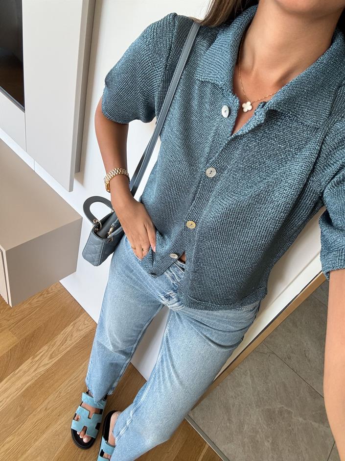 Bonita Kısa Kollu Düğmeli Triko