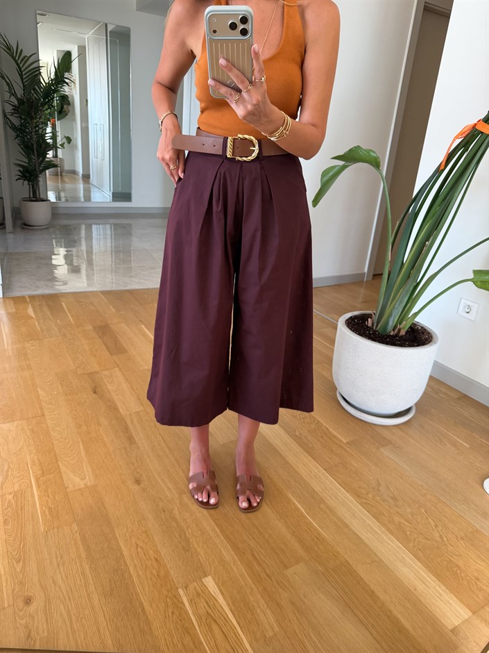 Bony Kemerli Midi Boy Pantolon - Bordo