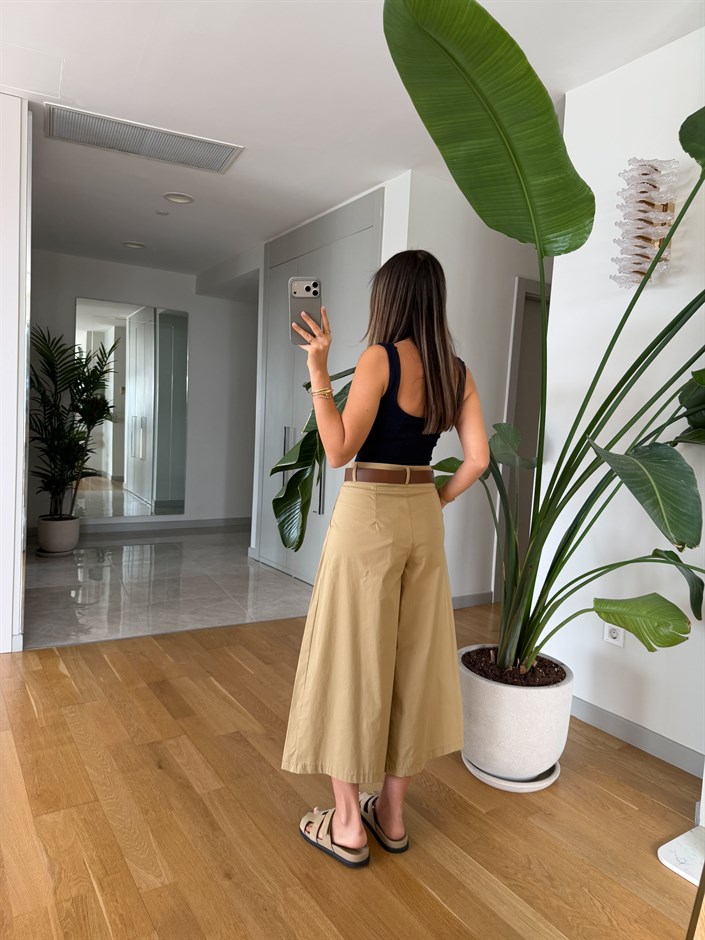 Bony Kemerli Midi Boy Pantolon - Bej