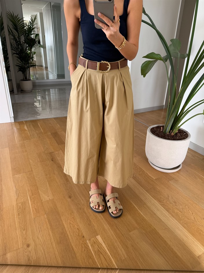 Bony Kemerli Midi Boy Pantolon - Bej