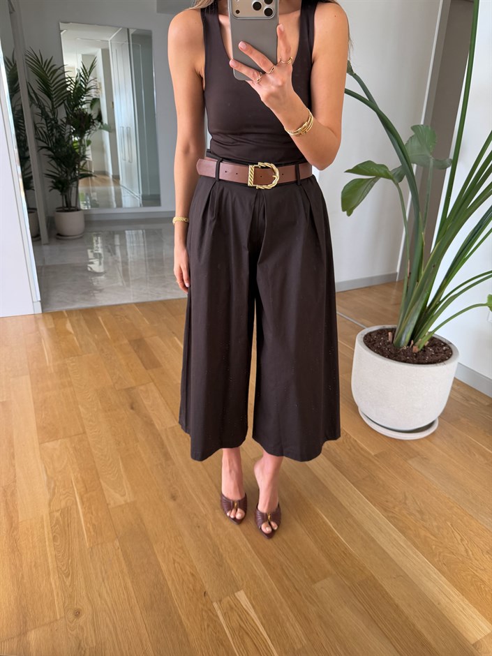 Bony Kemerli Midi Boy Pantolon - Kahve