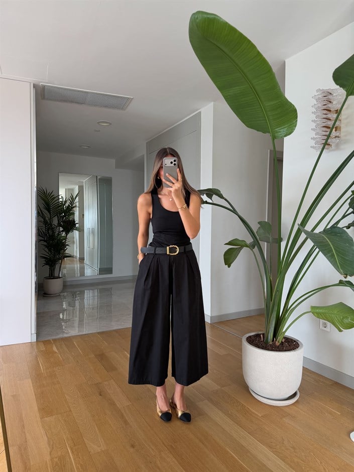 Bony Kemerli Midi Boy Pantolon - Siyah