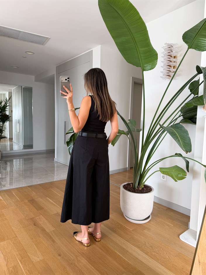 Bony Kemerli Midi Boy Pantolon - Siyah