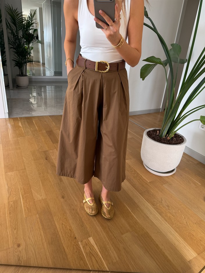 Bony Kemerli Midi Boy Pantolon - Taba