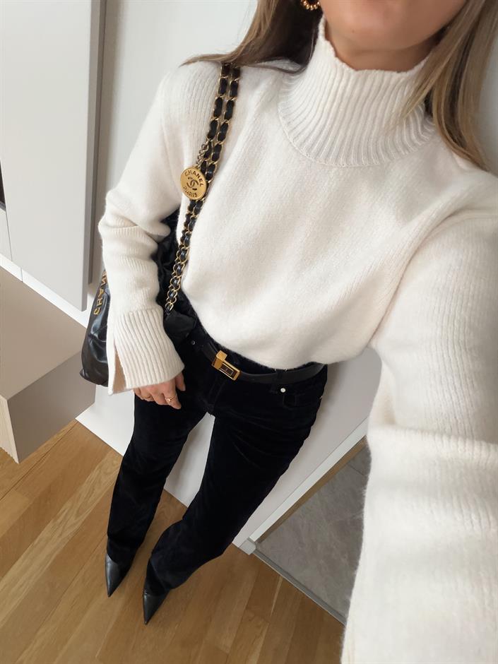 Brice Kolları  Yırtmaçlı Kazak - Ekru