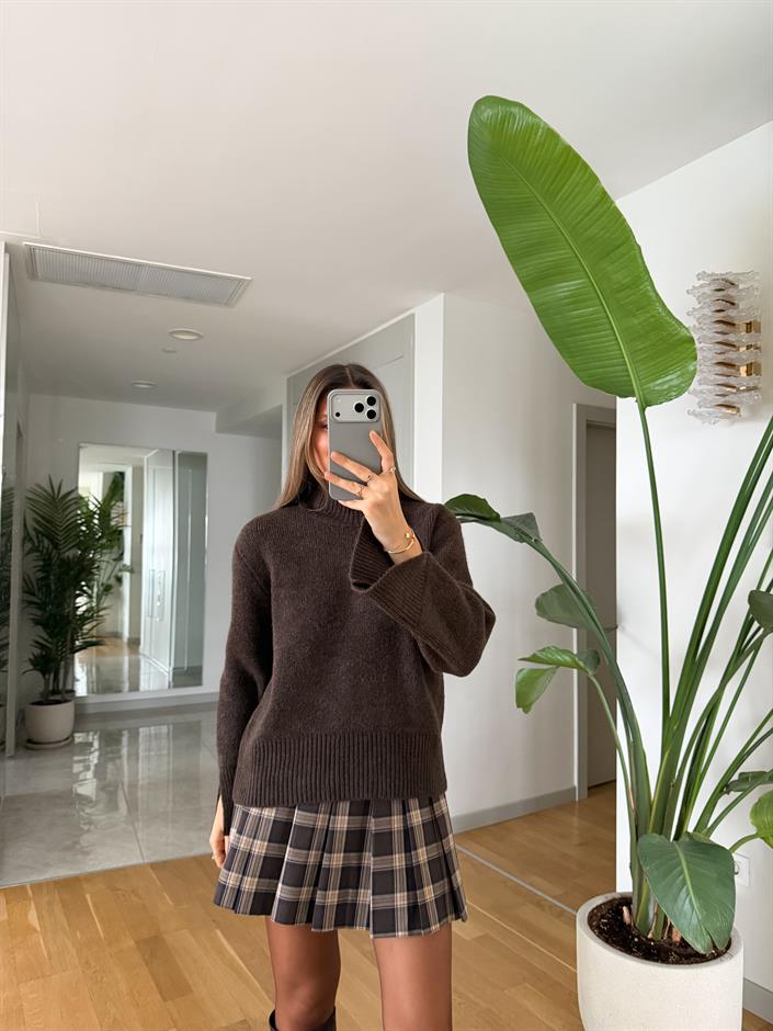 Brice Kolları Yırtmaçlı Kazak - Kahve