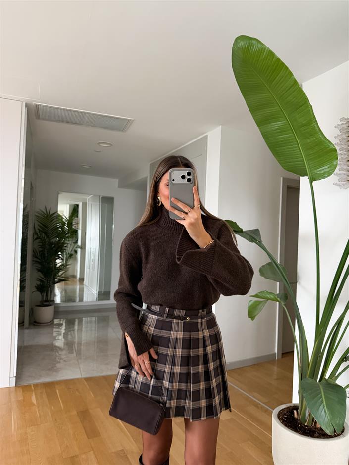 Brice Kolları Yırtmaçlı Kazak - Kahve