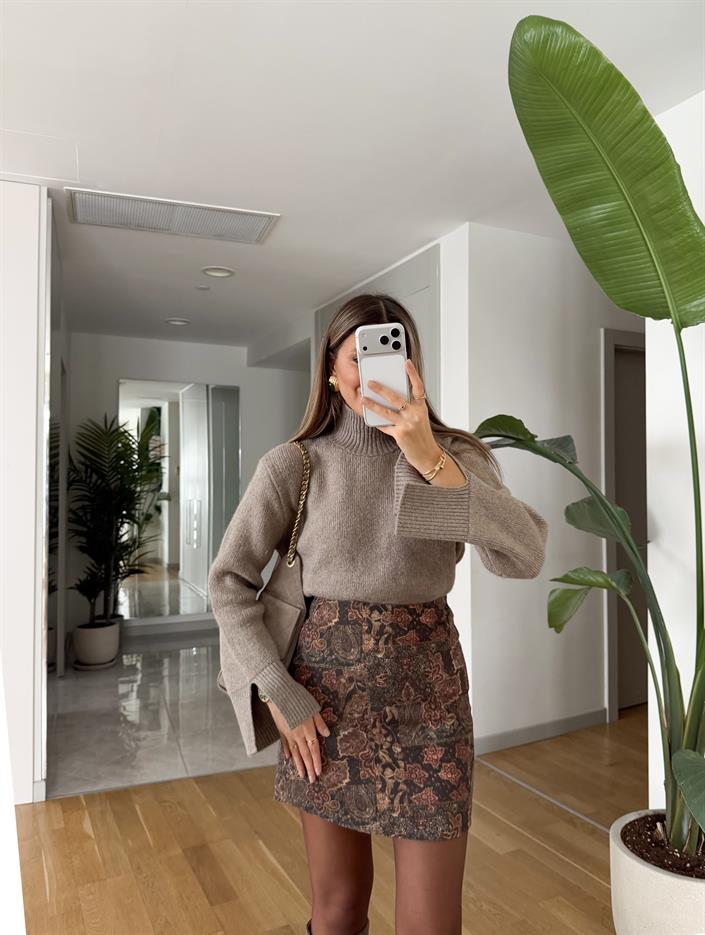 Brice Kolları  Yırtmaçlı Kazak - Vizon