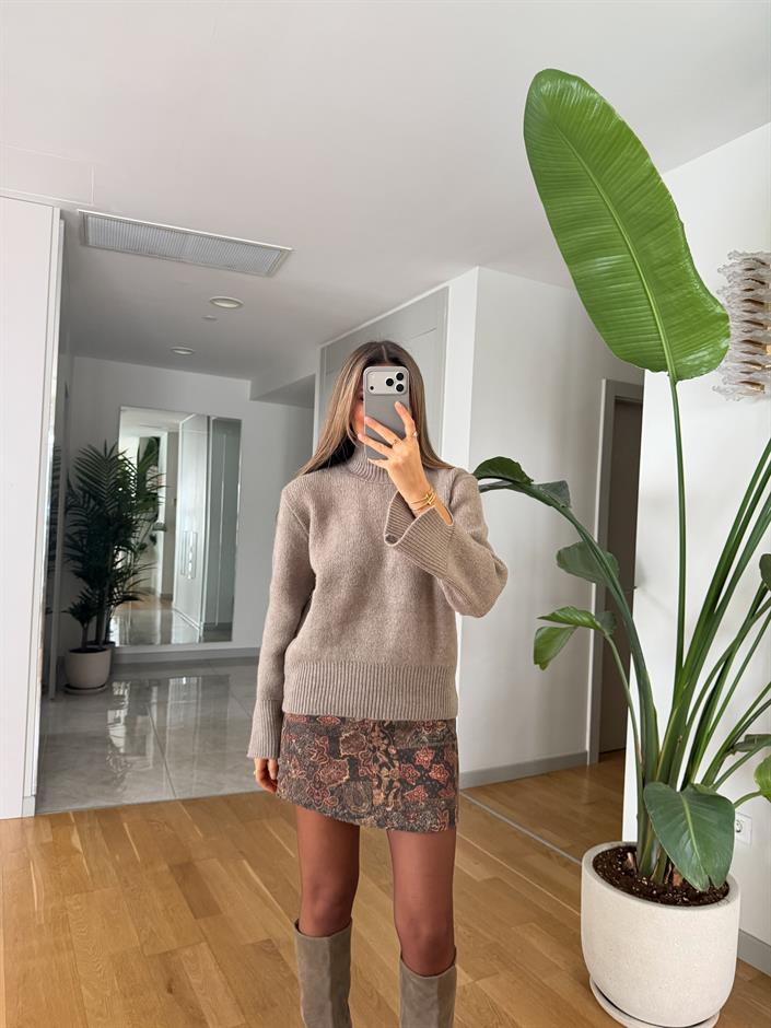 Brice Kolları  Yırtmaçlı Kazak - Vizon