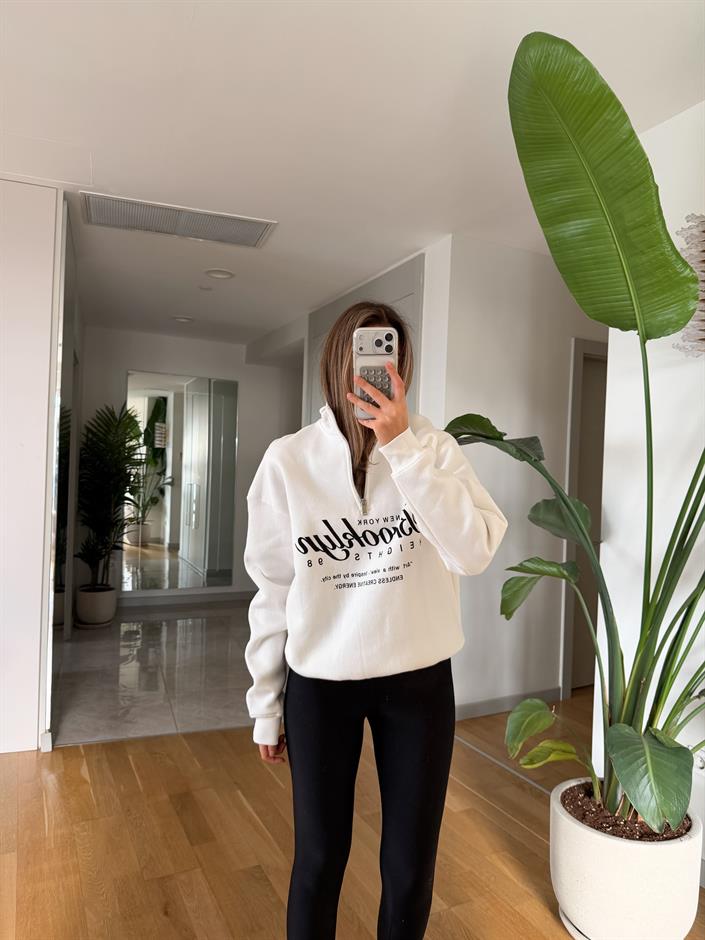 Broklyn Yazılı Sweat - Ekru 