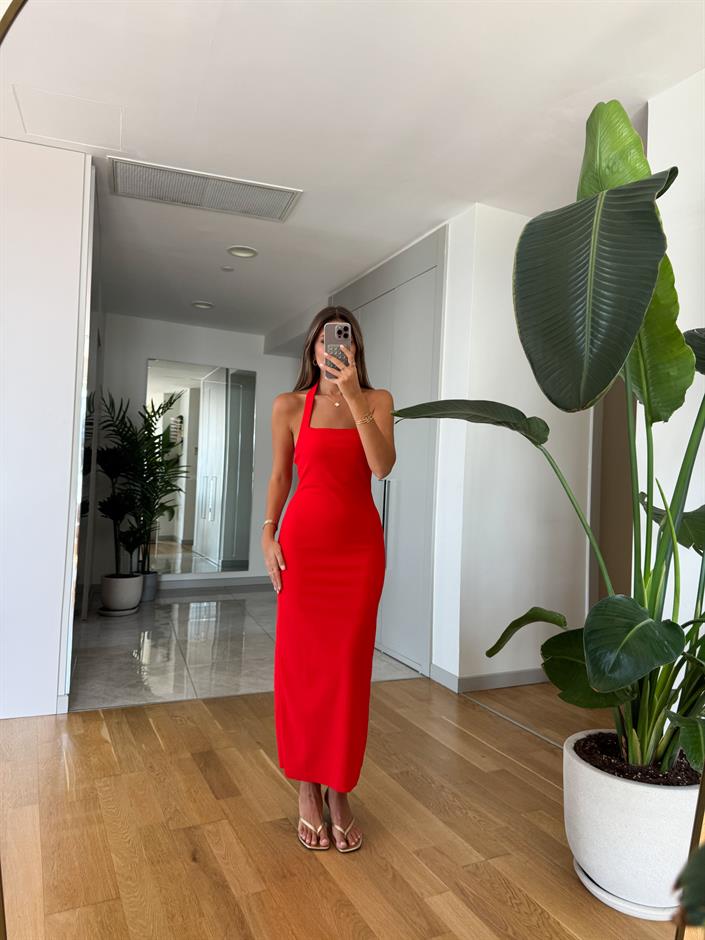 Bubble Midi Elbise - Kırmızı