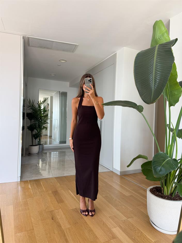 Bubble Midi Elbise - Koyu Kahve