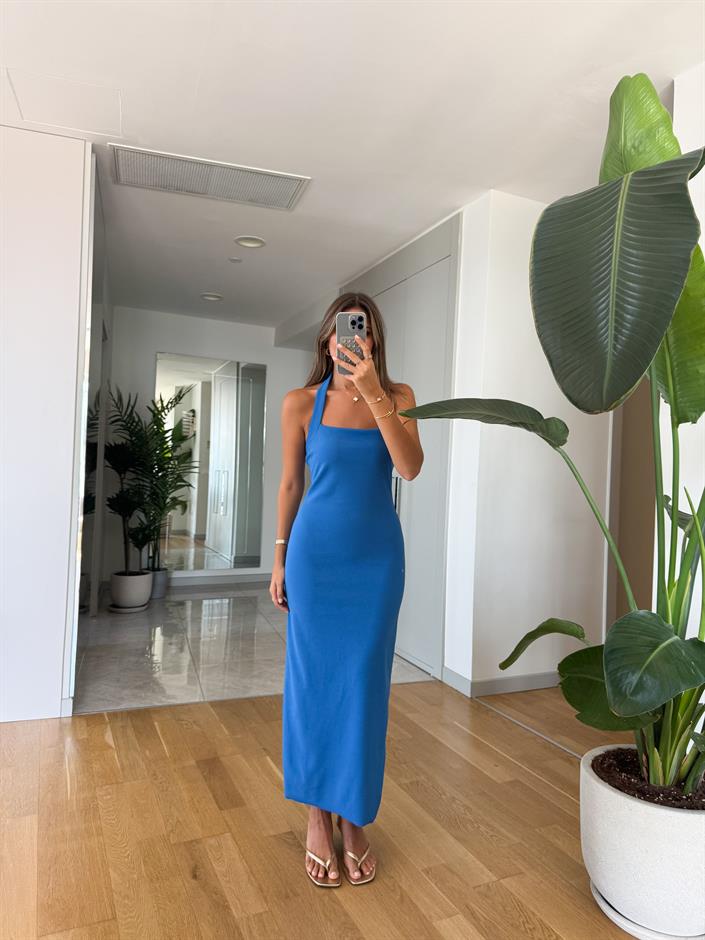 Bubble Midi Elbise - Mavi