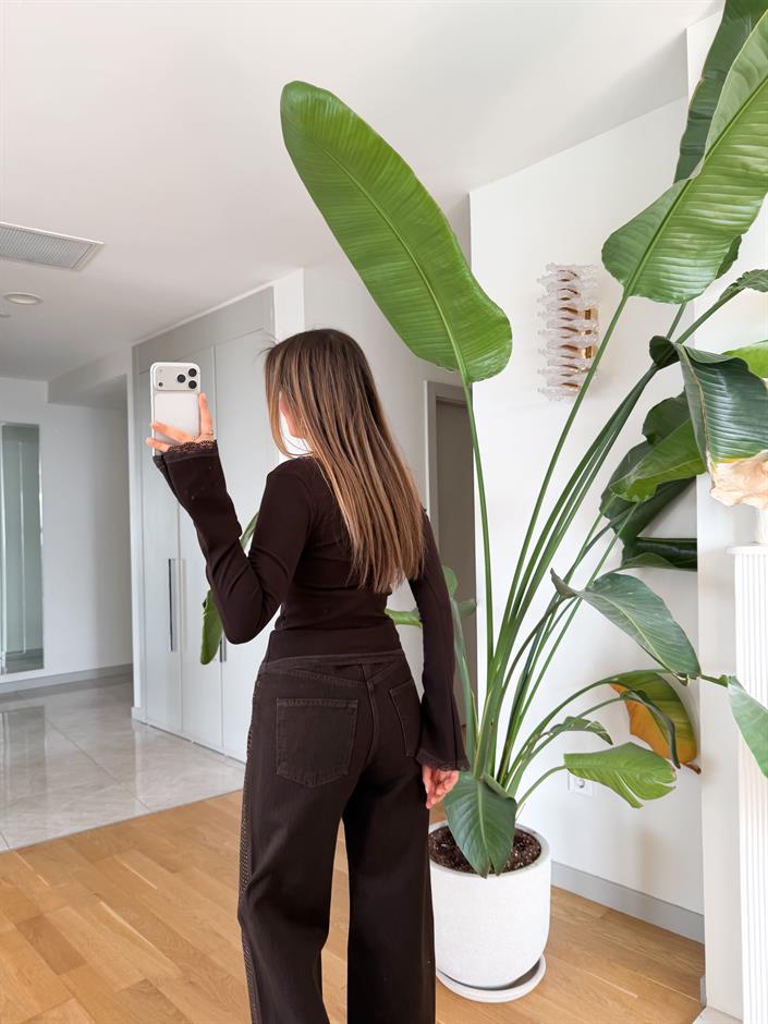 Bussy Dantel Geçmeli Bluz - Kahve