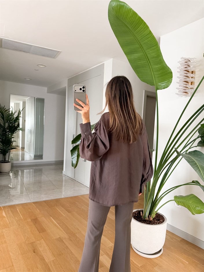 Carlo Fularlı Bluz - Kahve